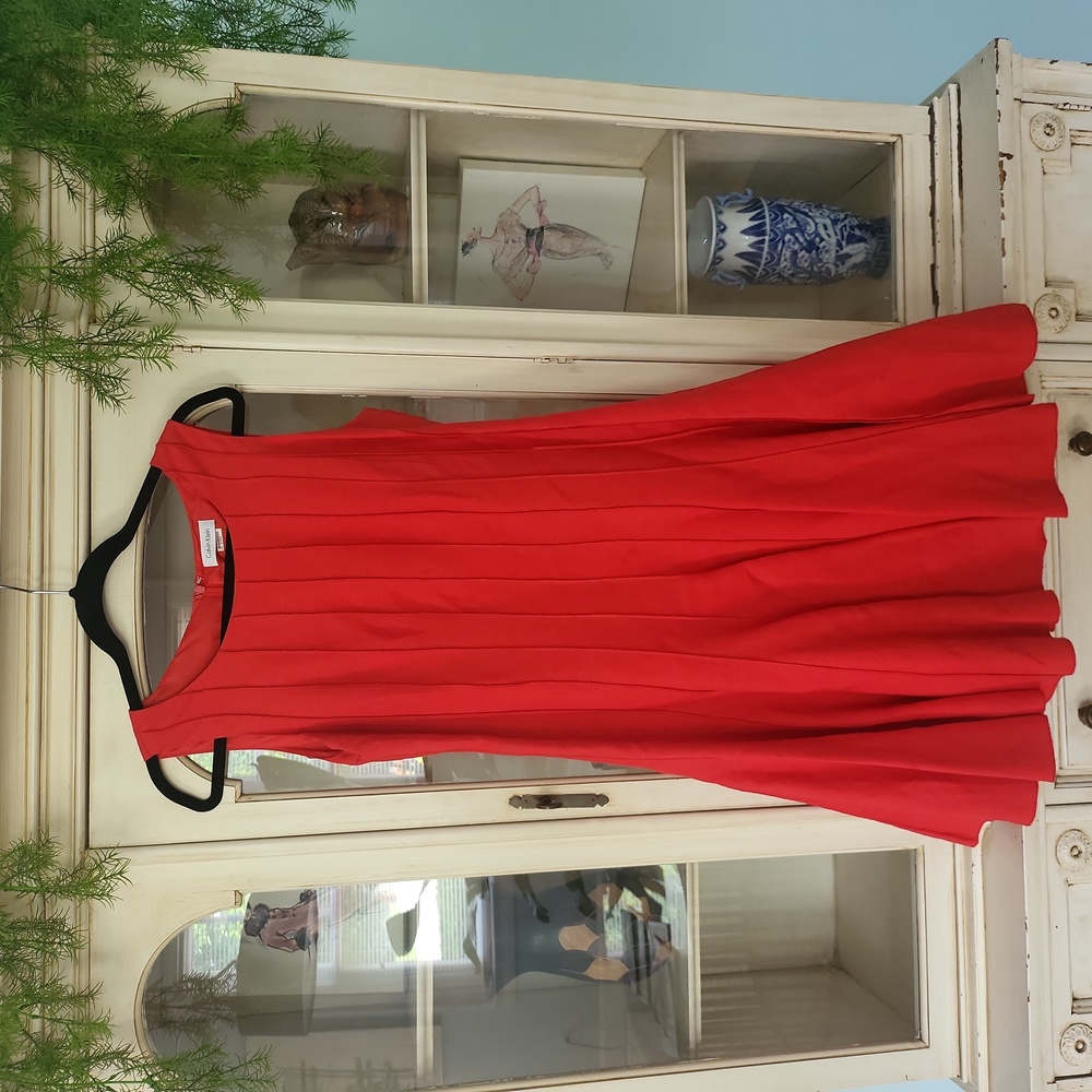 Red linen dress